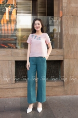 SONO - Áo linen thêu cành lá xanh