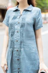 SONO - Đầm sơ mi linen xếp ly nhỏ
