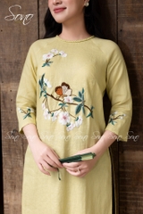 SONO - Áo dài xanh bơ thêu hoa và bướm