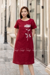 SONO - Đầm linen có tay thêu hoa cúc