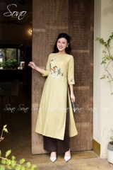 SONO - Áo dài xanh bơ thêu hoa và bướm