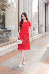 SONO - Đầm linen ren cổ thêu hoa