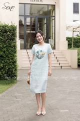 SONO - Đầm linen có tay thêu hoa bướm