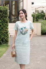 SONO - Đầm linen có tay thêu hoa bướm