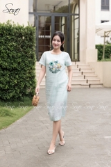 SONO - Đầm linen có tay thêu hoa bướm