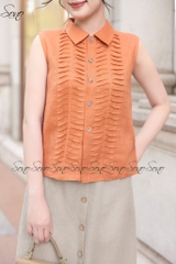 SONO - Áo sơ mi linen sát nách chạy gân