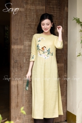 SONO - Áo dài xanh bơ thêu hoa và bướm