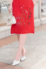 SONO - Đầm linen ren cổ thêu hoa