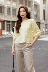 SONO - Quần linen đai đính nút gỗ