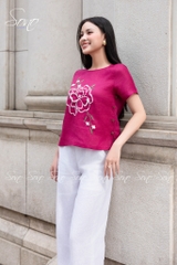 SONO - Áo linen nút bên thêu hoa to