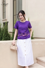 SONO - Áo linen tay ngắn thêu quấn bọ
