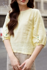 SONO - Quần linen đai đính nút gỗ