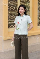SONO - Áo sơ mi linen tay ngắn thêu hoa