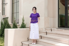 SONO - Áo linen tay ngắn thêu quấn bọ
