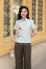 SONO - Áo sơ mi linen tay ngắn thêu hoa