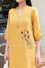 SONO - Đầm linen tay lồng đèn nhánh hoa