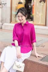 SONO - Áo sơ mi dài tay linen nút bọc 2 bên