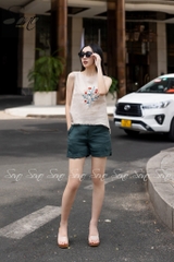 SONO - Áo linen sát nách thêu hoa tua rua