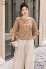 SONO - Áo linen tay lỡ thêu hoa dây leo