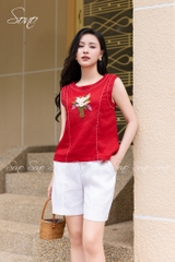 SONO - Áo linen sát nách đột chỉ thêu bó hoa