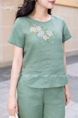 SONO - Bộ dài linen thêu hoa thiên lý