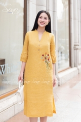 SONO - Đầm linen tay lồng đèn nhánh hoa