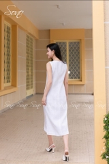 SONO - Đầm linen sát nách thêu nhánh hoa vàng