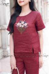 SONO - Bộ dài linen thêu bó hoa