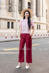 SONO - Áo linen viền ren cổ thêu cây cỏ