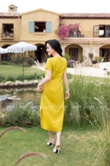 SONO - Đầm linen có tay thêu 5 nhánh hoa đặc