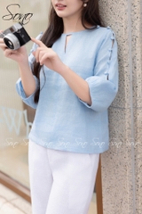 SONO - Áo linen xẻ tay nút bọc