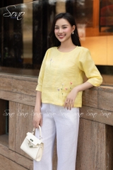 SONO - Áo linen tay lỡ thêu 7 cành