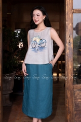 SONO - Chân váy linen nút mắt cáo