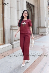 SONO - Bộ dài linen thêu bó hoa