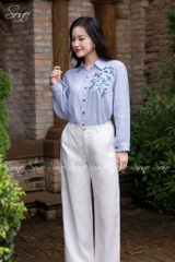 SONO - Áo sơ mi linen thêu hoa bên ngực