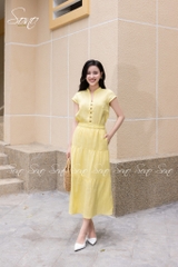 SONO - Áo linen cổ tàu đính nút gỗ