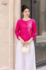 SONO - Áo linen tay dài thêu thiên nga