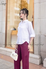 SONO - Áo sơ mi dài tay linen nút bọc 2 bên