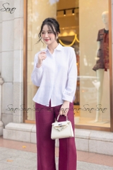 SONO - Áo sơ mi dài tay linen nút bọc 2 bên