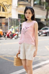 SONO - Áo linen sát nách thêu hoa tua rua