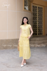 SONO - Áo linen cổ tàu đính nút gỗ