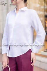 SONO - Áo sơ mi dài tay linen nút bọc 2 bên