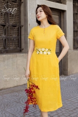 SONO - Đầm linen thêu hoa ở eo