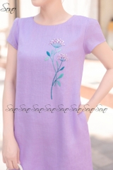 SONO - Đầm linen tay nhíu thêu hoa