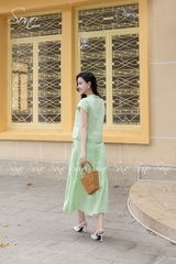 SONO - Áo linen cổ tàu đính nút gỗ