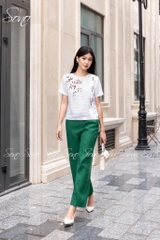 SONO - Áo linen đính nút gỗ thêu hoa