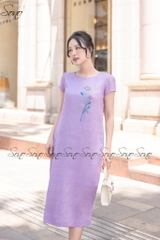 SONO - Đầm linen tay nhíu thêu hoa