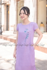 SONO - Đầm linen tay nhíu thêu hoa