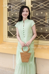 SONO - Áo linen cổ tàu đính nút gỗ