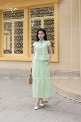 SONO - Áo linen cổ tàu đính nút gỗ